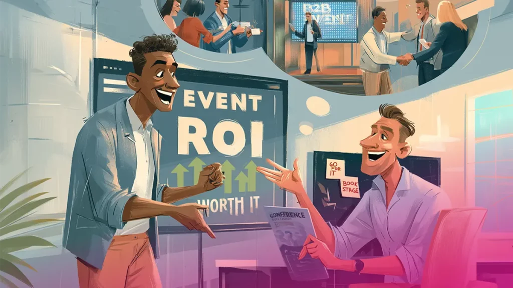 Manager analyzing B2B event costs and ROI - budget calculation and decision-making process